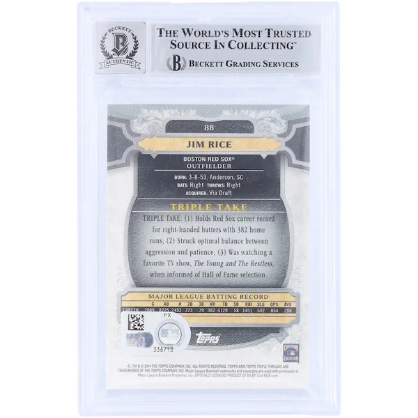 Jim Rice Signed 2014 Topps Triple Threads Emerald #88 | Graded 10