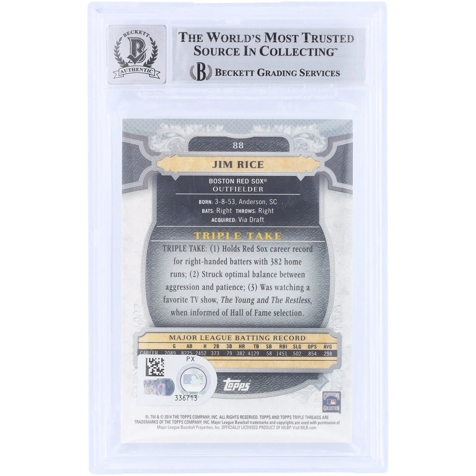 Jim Rice Signed 2014 Topps Triple Threads Emerald #88 | Graded 10