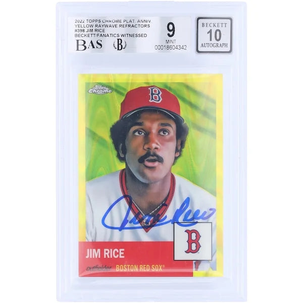 Jim Rice Signed 2022 Topps Chrome Platinum Anniversary Refractor #398/250 | Graded 9