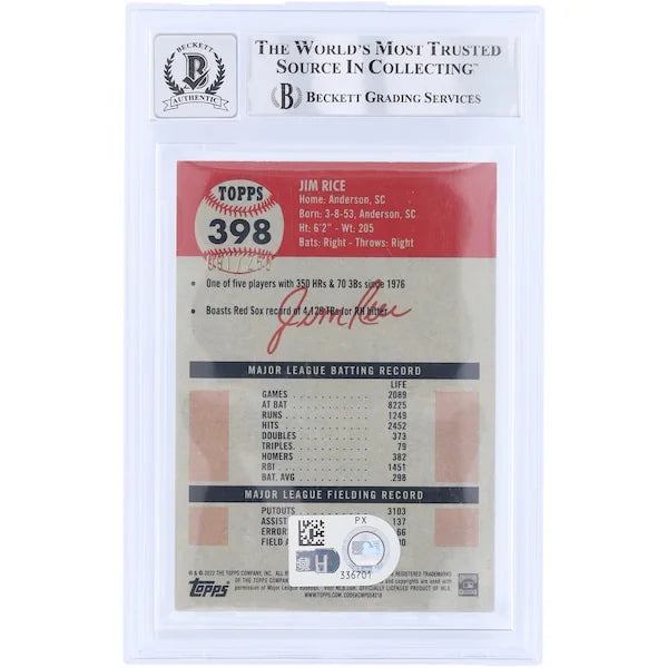 Jim Rice Signed 2022 Topps Chrome Platinum Anniversary Refractor #398/250 | Graded 9