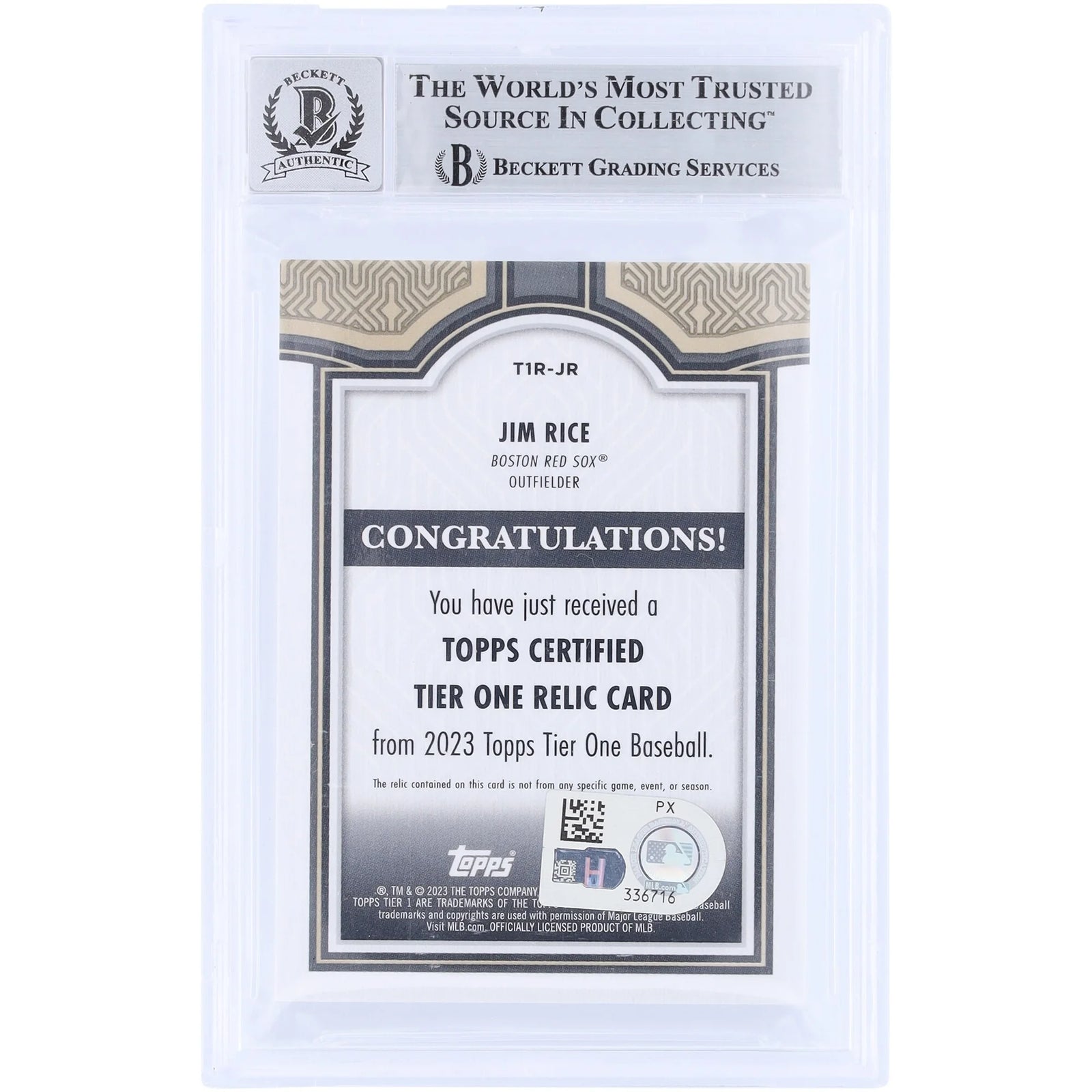 Jim Rice Signed 2023 Topps Tier One GU Relic #T1R Card | Graded 10