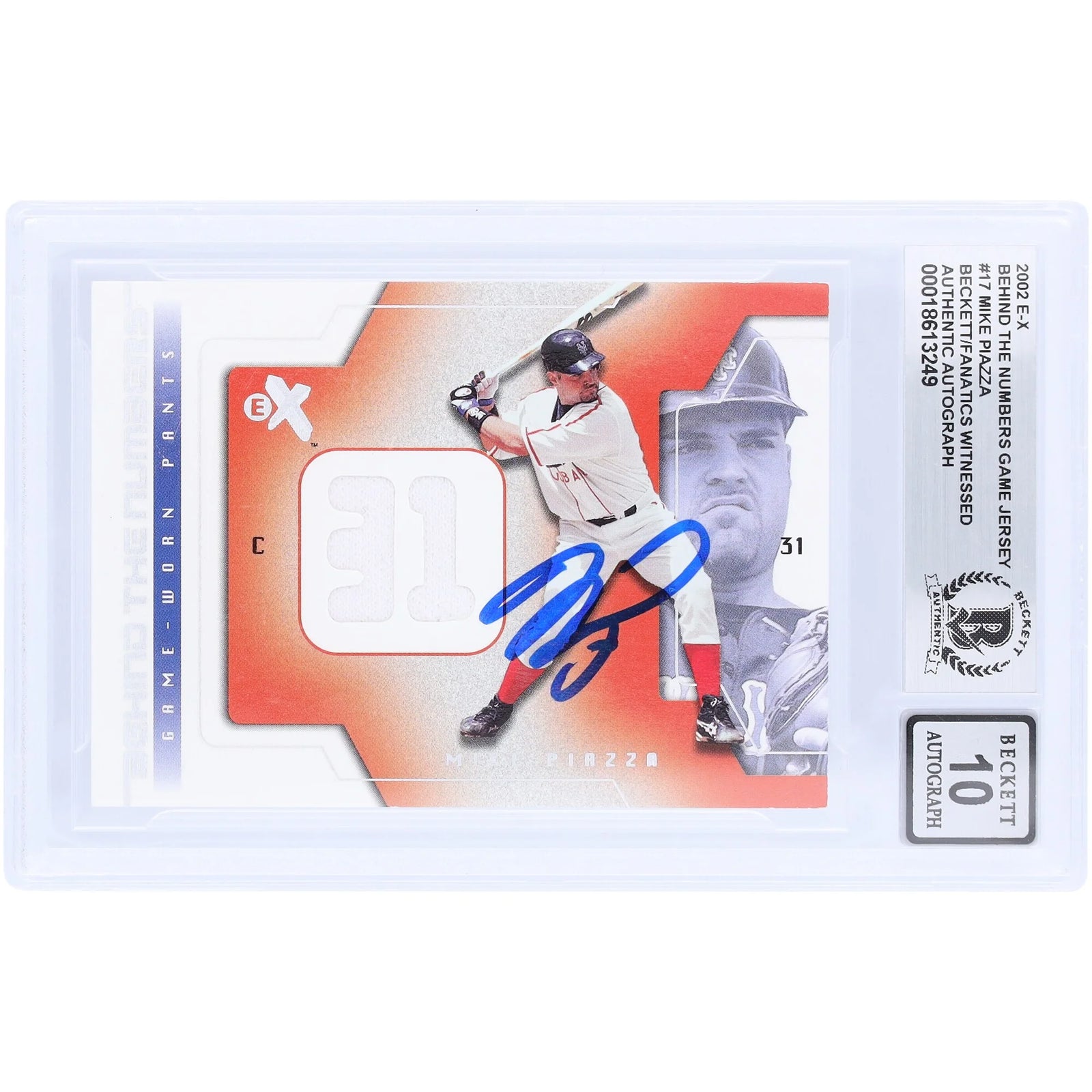 Mike Piazza Signed 2002 Upper Deck E-X Behind the Numbers Card | Graded 10