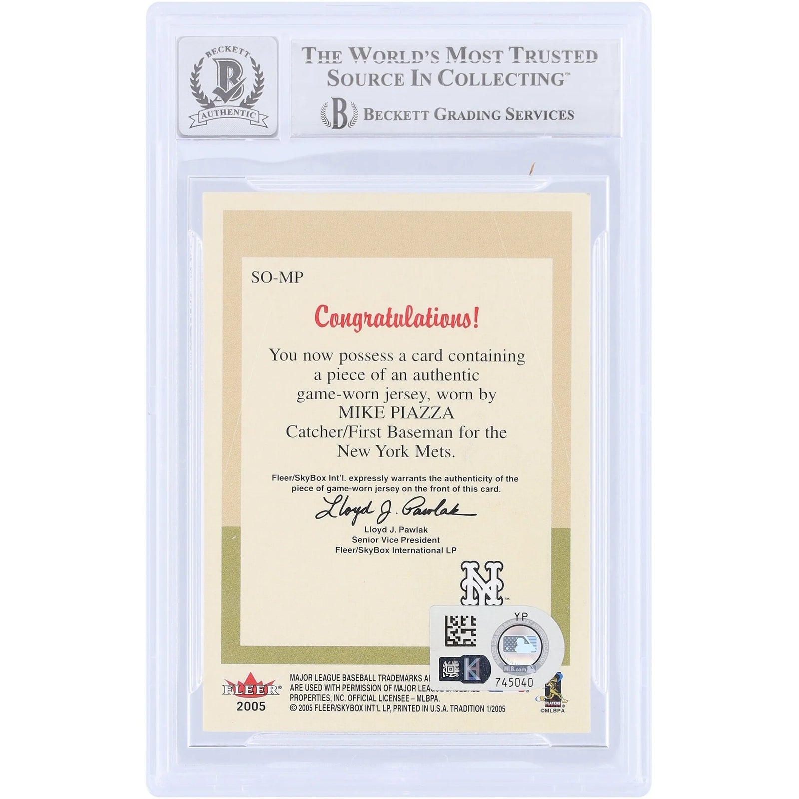 Mike Piazza Signed 2005 Fleer Tradition Stand Outs Card | Beckett Authenticated