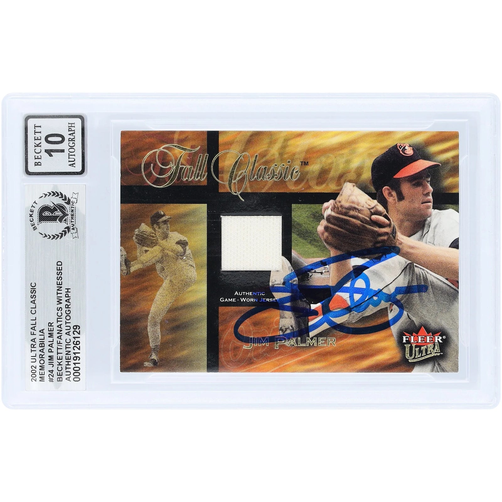 Jim Palmer Signed 2002 Fleer Ultra Fall Classic Relic Card | Grade 10