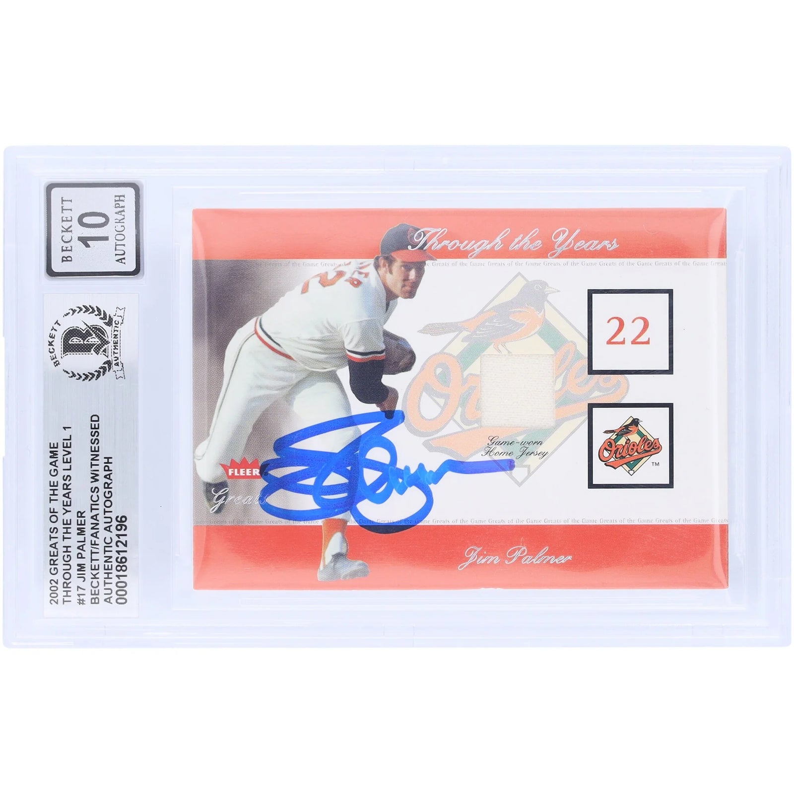 Jim Palmer Signed 2002 Fleer Greats Through the Years Card | Beckett 10