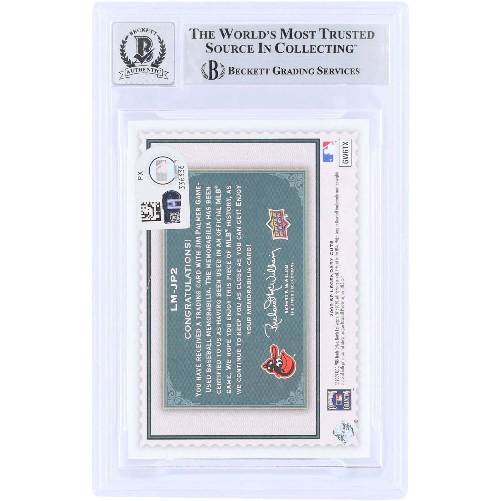 Jim Palmer Signed 2009 Upper Deck SP Legendary Cuts Card | Graded 10