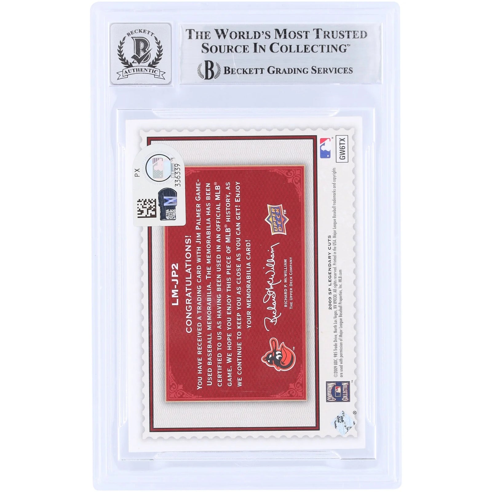 Jim Palmer Signed 2009 Upper Deck SP Legendary Cuts Card | Graded 10