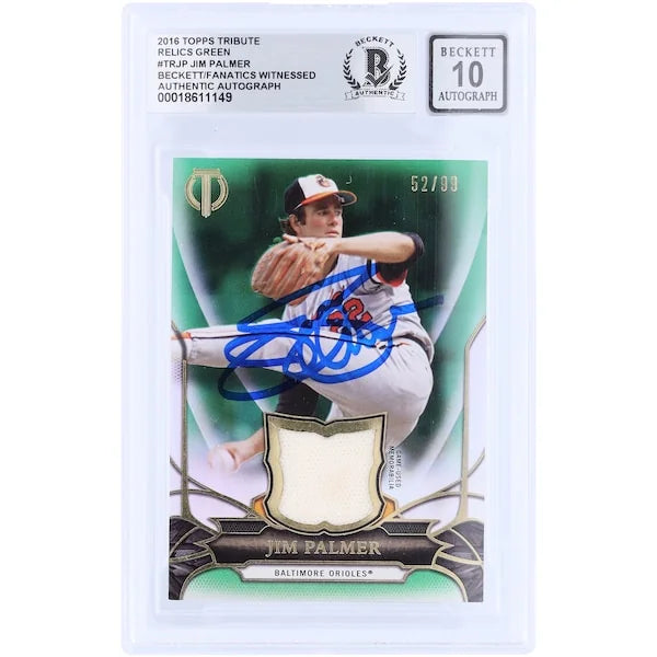 Jim Palmer Signed 2016 Topps Tribute Green Relic Card | Graded 10