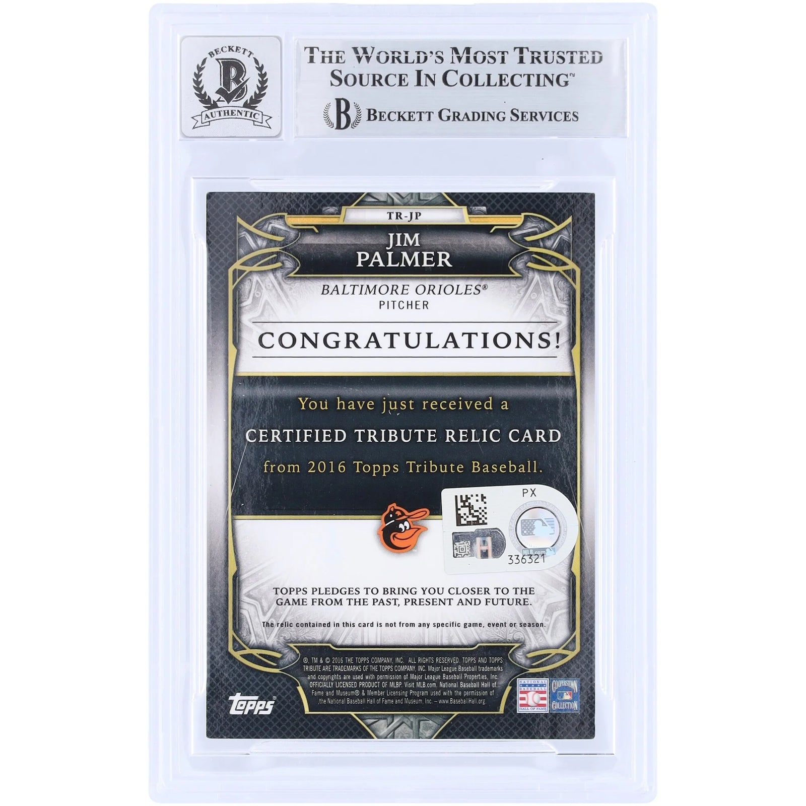 Jim Palmer Signed 2016 Topps Tribute Green Relic Card | Graded 10