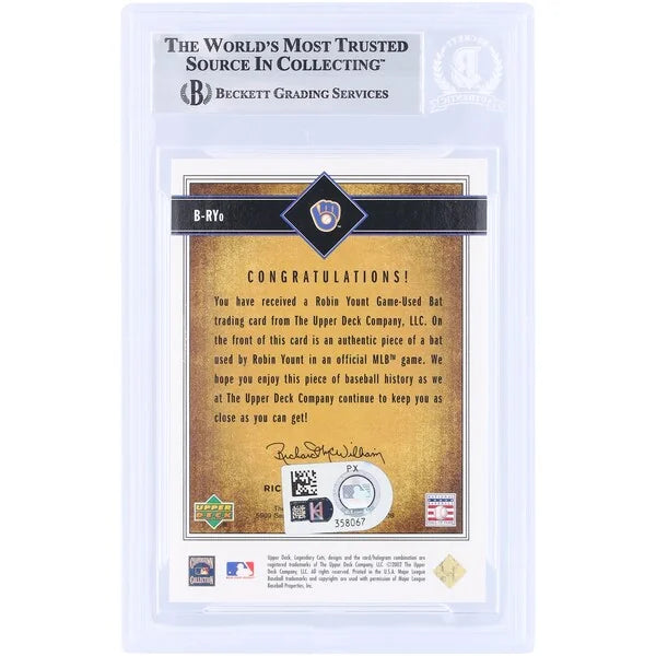Robin Yount Milwaukee Brewers Autographed 2002 Upper Deck SP Legendary Cuts GU Relic #B-RYO Beckett Fanatics Witnessed Authenticated Card - F3