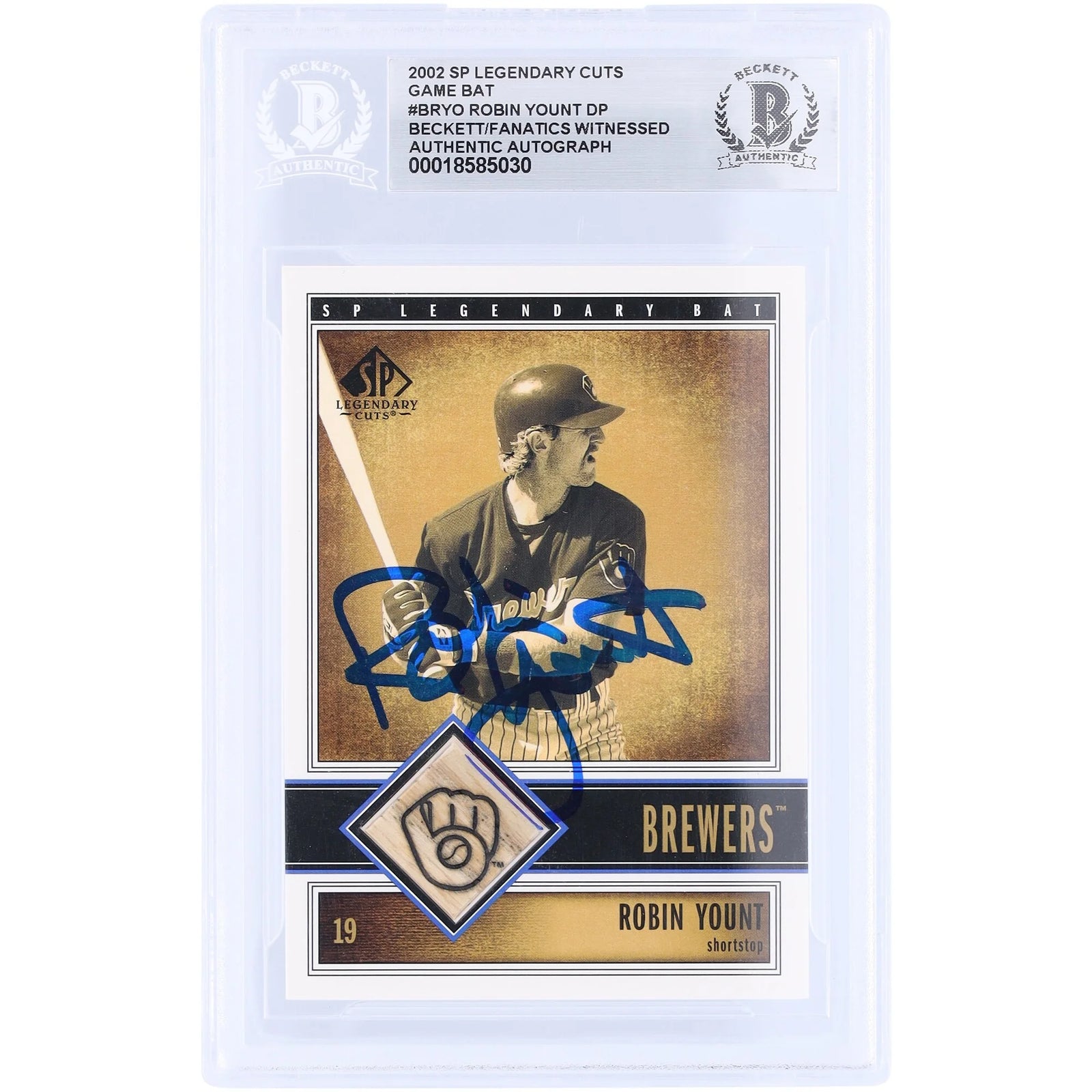 Robin Yount Milwaukee Brewers Autographed 2002 Upper Deck SP Legendary Cuts GU Relic #B-RYO Beckett Fanatics Witnessed Authenticated Card - F3