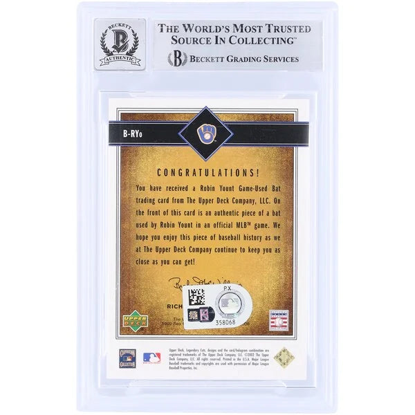 Robin Yount Signed 2002 Upper Deck SP Legendary Cuts Card | Beckett Graded 10