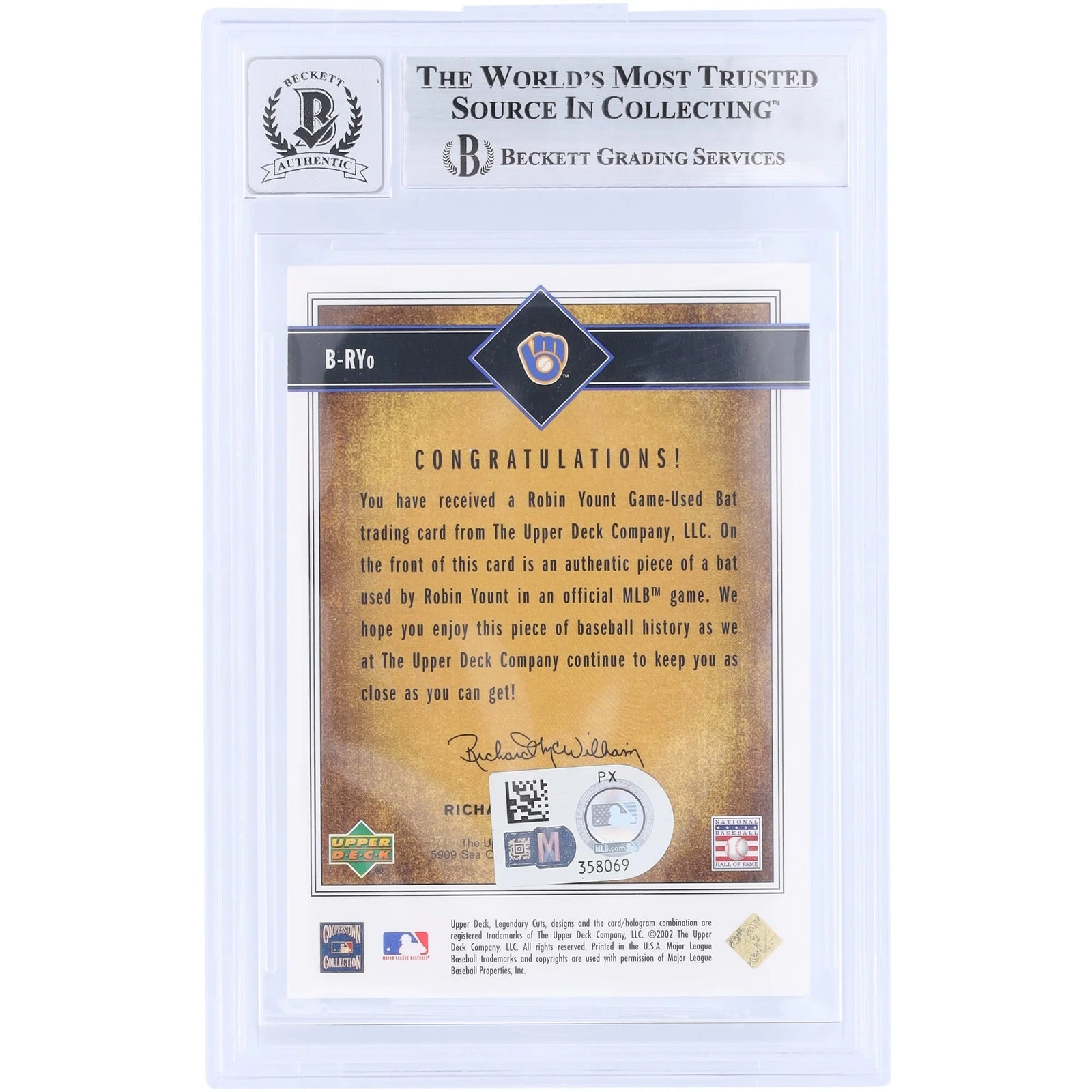 Robin Yount Signed 2002 Upper Deck SP Legendary Cuts Card | Beckett 9