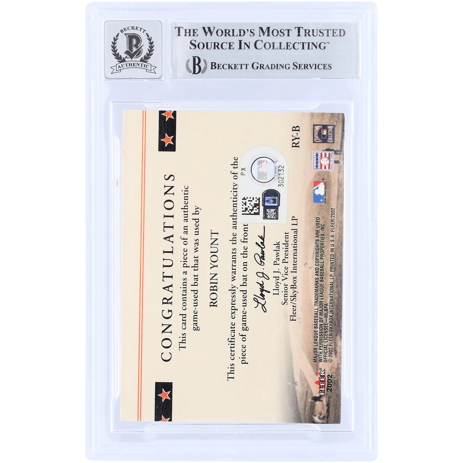 Robin Yount Signed 2002 Fleer Classic Cuts Card | Beckett Graded 10