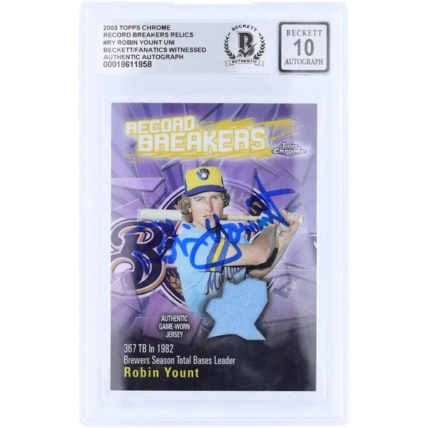 Robin Yount Signed 2003 Topps Chrome Record Breakers Refractor | Graded 10