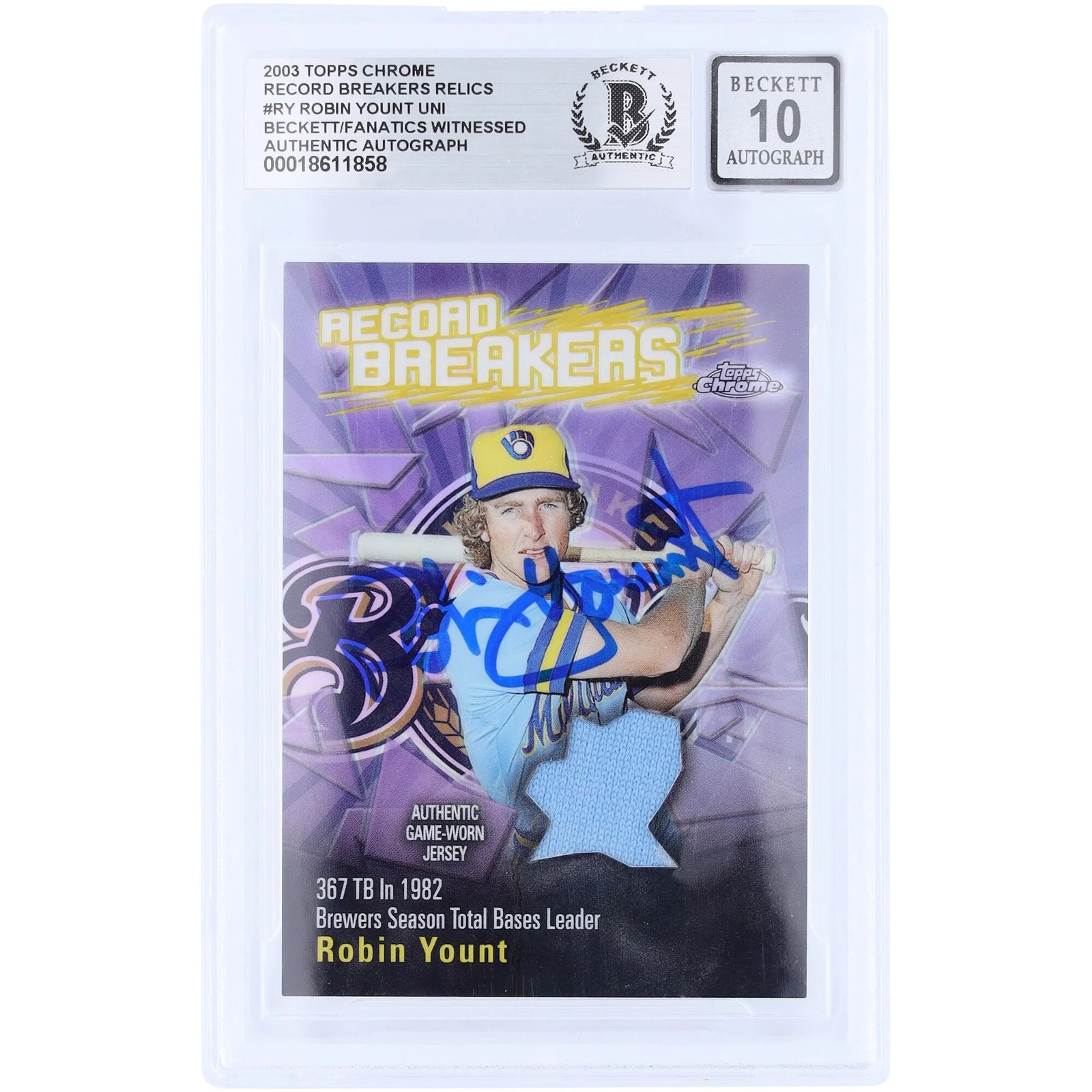 Robin Yount Signed 2003 Topps Chrome Record Breakers Refractor | Graded 10