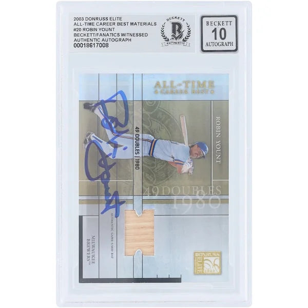 Robin Yount Signed 2003 Donruss Elite All-Time Career Best Relic #AT-20 | Beckett 10