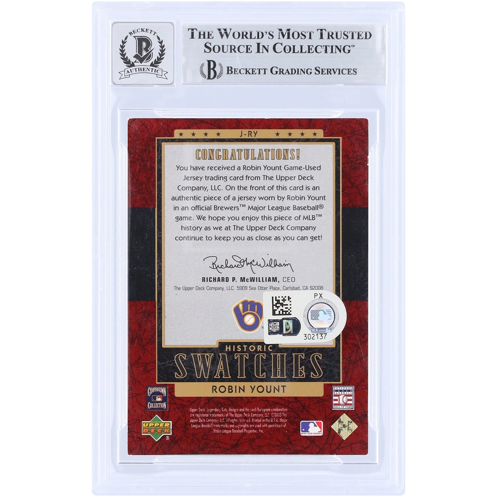 Robin Yount Signed 2003 Upper Deck SP Legendary Cuts Card | Graded 10