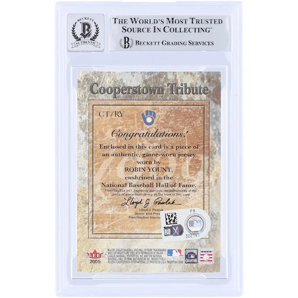 Robin Yount Signed 2005 Fleer Tribute Cooperstown Tradition Card | Beckett 10