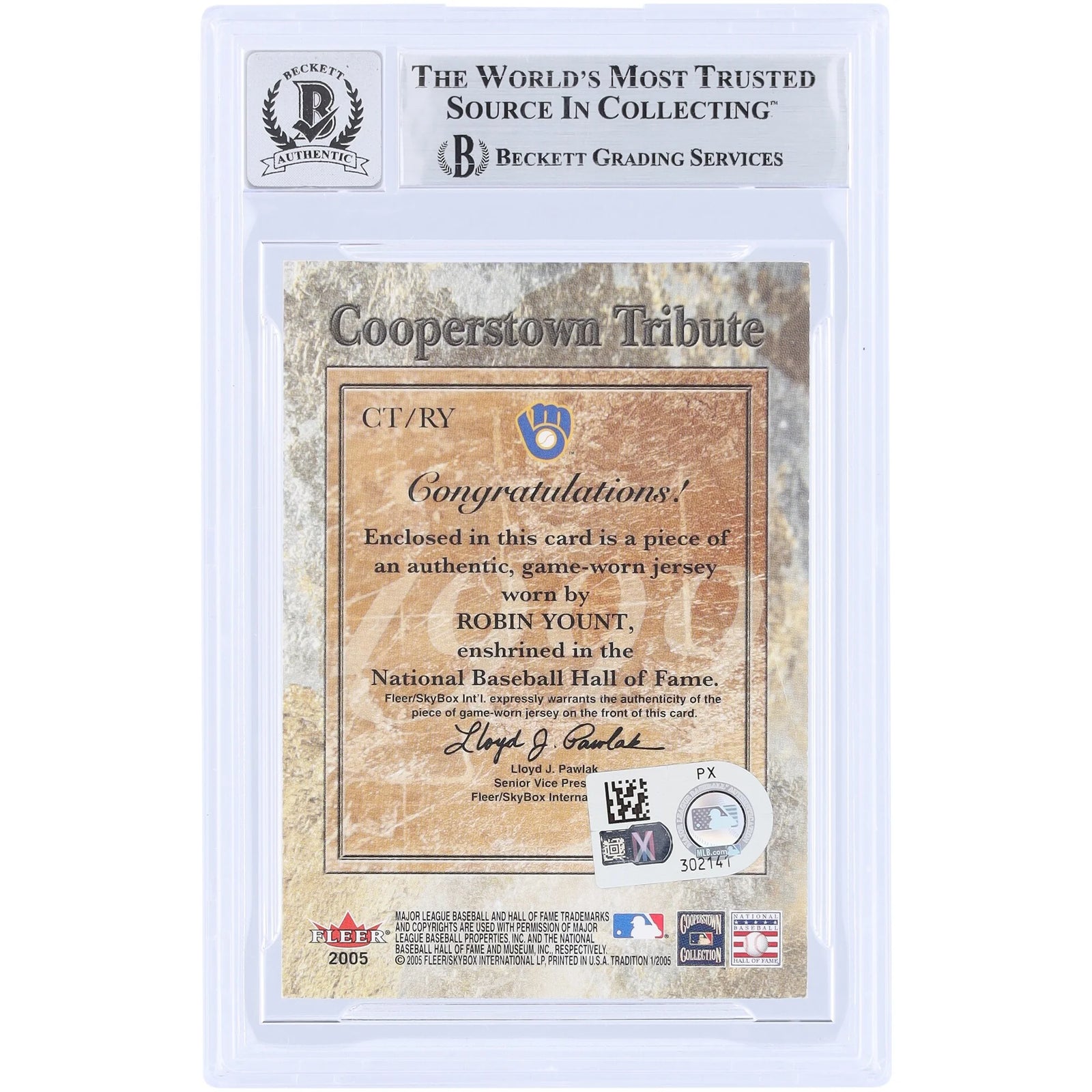 Robin Yount Signed 2005 Fleer Tribute Cooperstown Tradition Card | Beckett 10