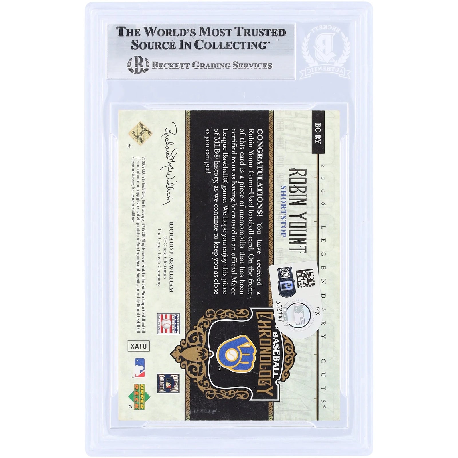 Robin Yount Signed 2006 Upper Deck SP Legendary Cuts Card | Beckett Authenticated