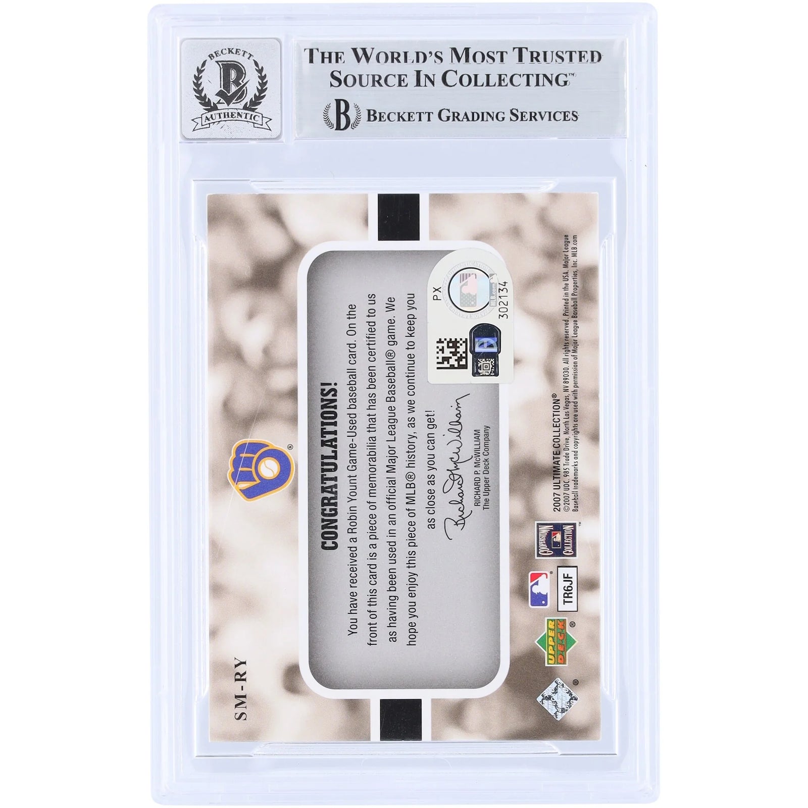 Robin Yount Signed 2007 Upper Deck Ultimate Collection Card | Beckett Graded 10