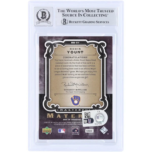 Robin Yount Signed 2007 Upper Deck SP Legendary Cuts Card | Graded 10