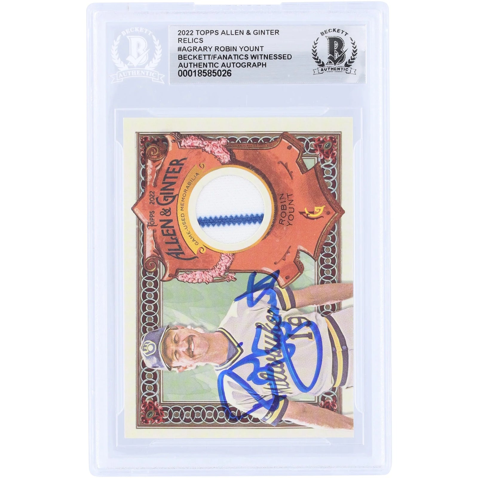 Robin Yount Signed 2022 Topps Allen & Ginter Relic Card | Beckett Authenticated