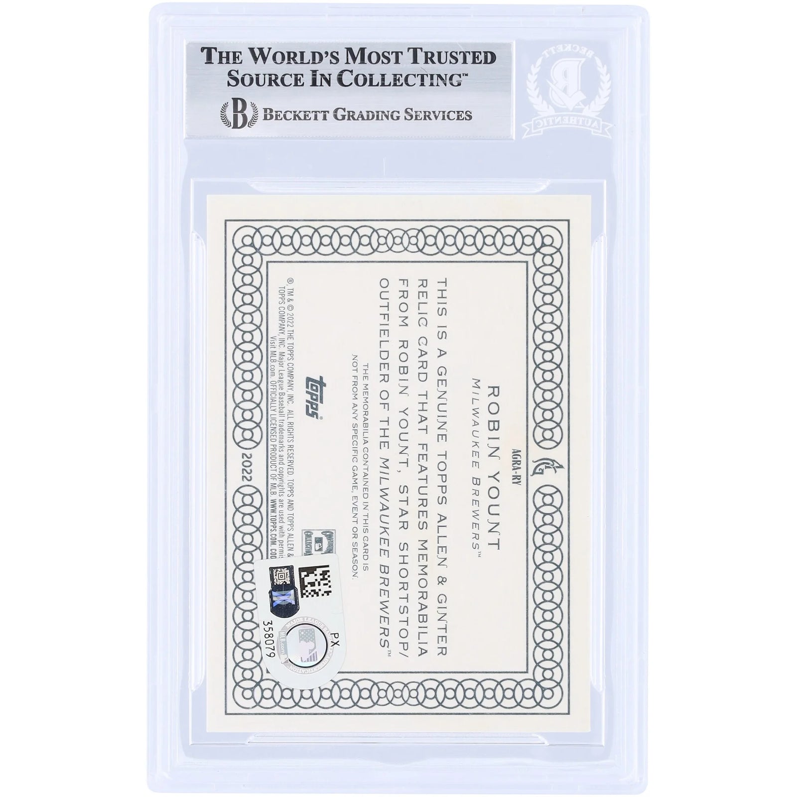 Robin Yount Signed 2022 Topps Allen & Ginter Relic Card | Beckett Authenticated