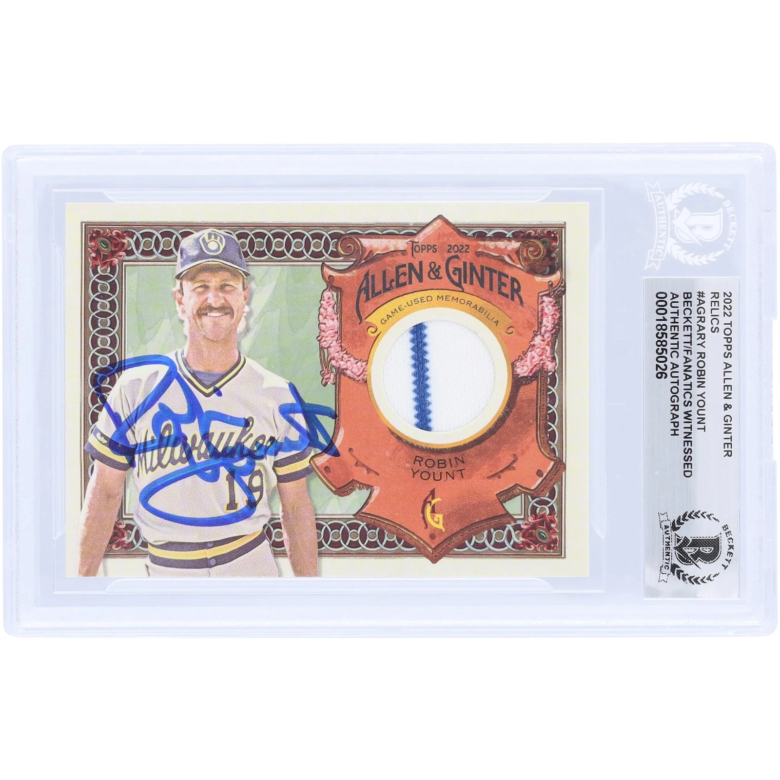 Robin Yount Signed 2022 Topps Allen & Ginter Relic Card | Beckett Authenticated