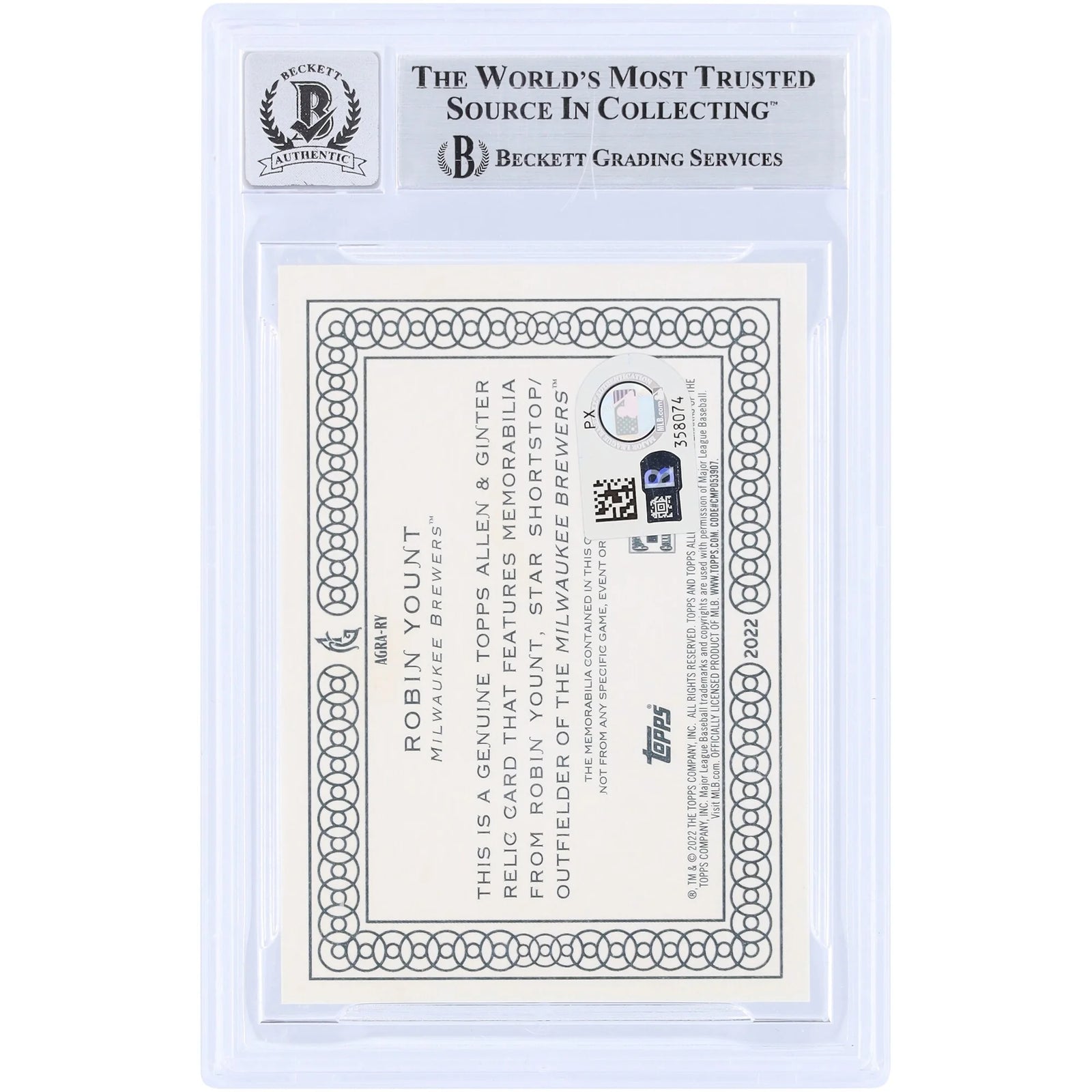 Robin Yount Signed 2022 Topps Allen & Ginter Relic Card | Beckett Graded 10