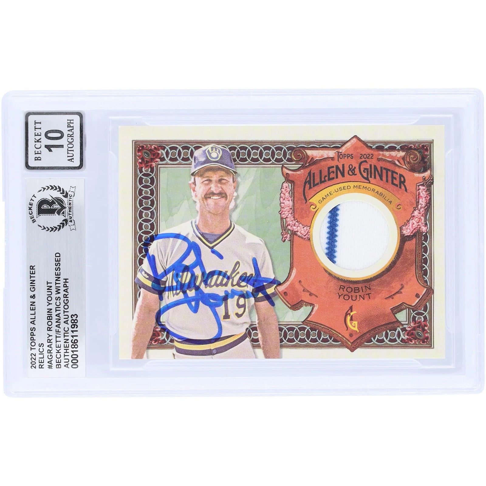 Robin Yount Signed 2022 Topps Allen & Ginter Relic Card | Beckett Graded 10