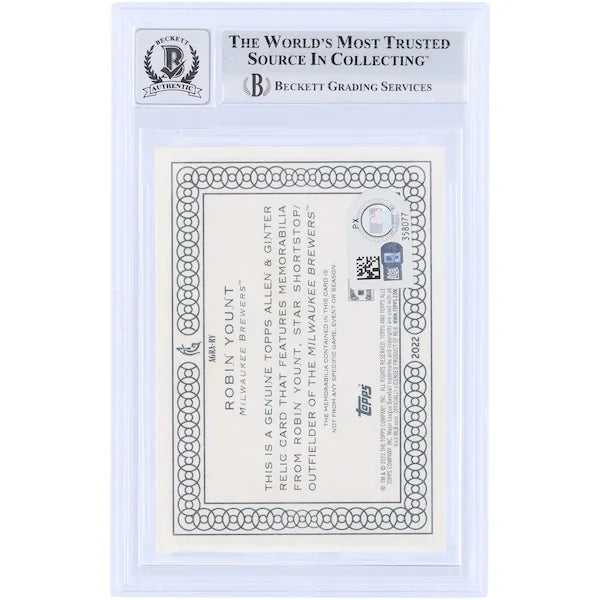 Robin Yount Signed 2022 Topps Allen & Ginter Relic Card | Beckett 9