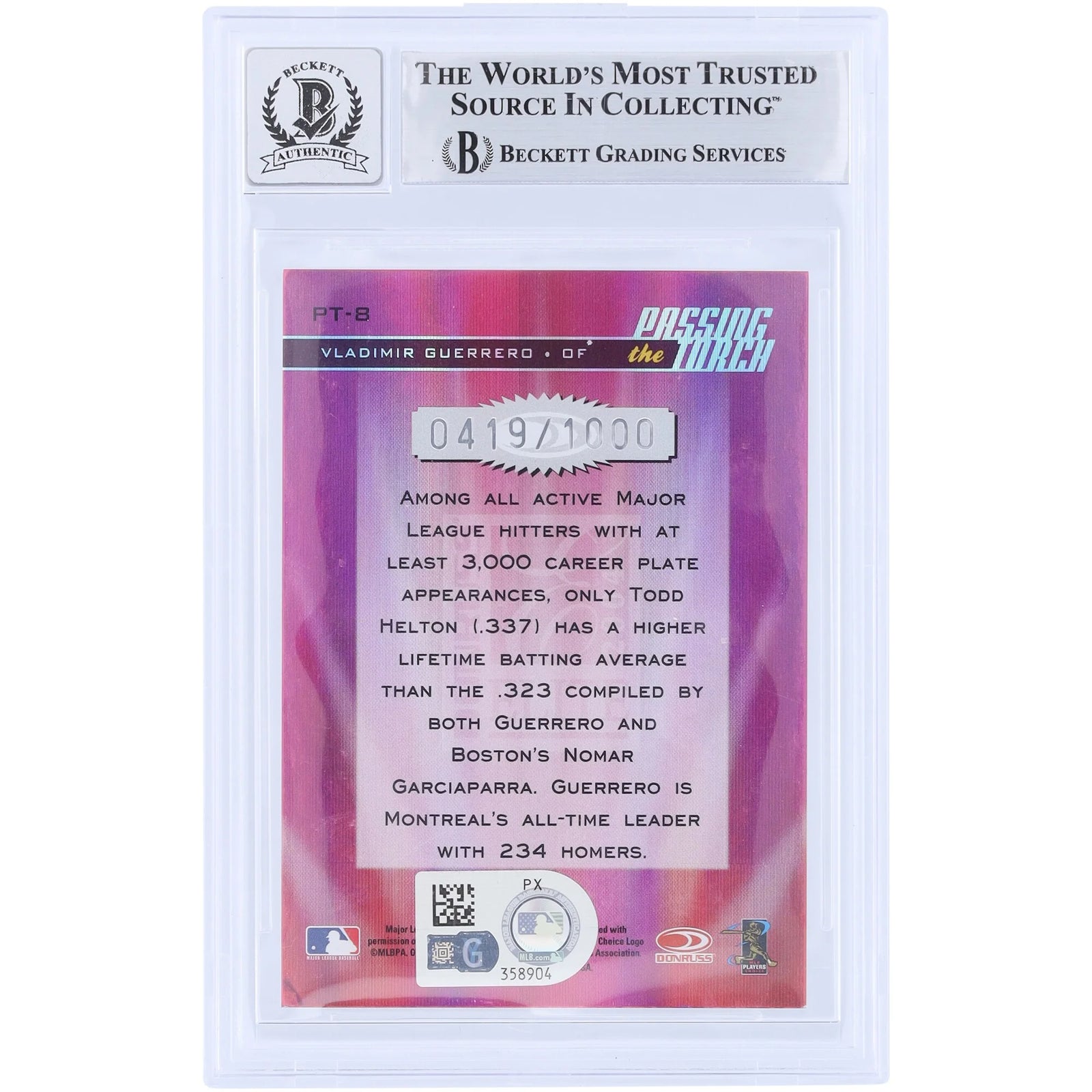Vladimir Guerrero Signed 2004 Donruss Elite Passing the Torch Card | Graded 10