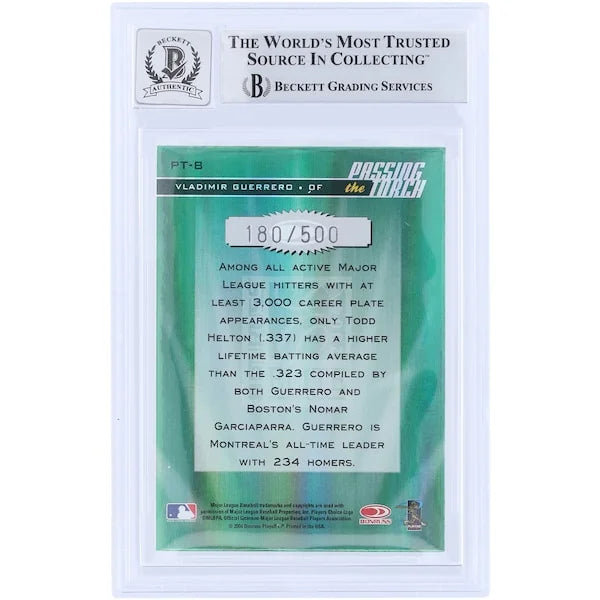 Vladimir Guerrero Signed 2004 Donruss Elite Passing the Torch Green Card | #PT-8 #/500