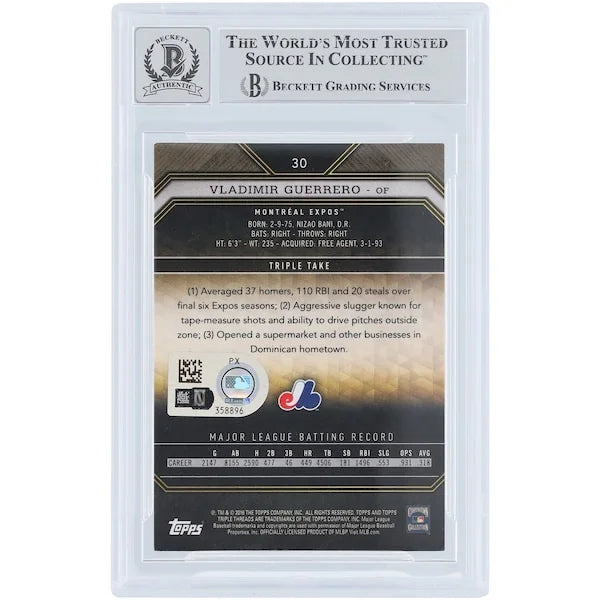 Vladimir Guerrero Signed 2016 Topps Triple Threads Emerald #30 Card | Graded 10