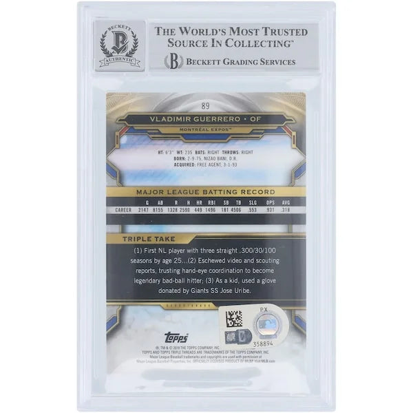 Vladimir Guerrero Signed 2019 Topps Triple Threads Amber #89 Card | Graded 10