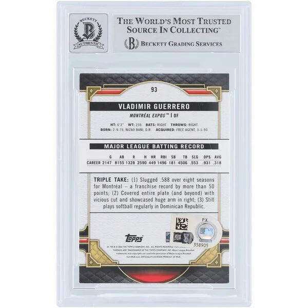 Vladimir Guerrero Signed 2022 Topps Triple Threads Emerald #93 | Graded 10