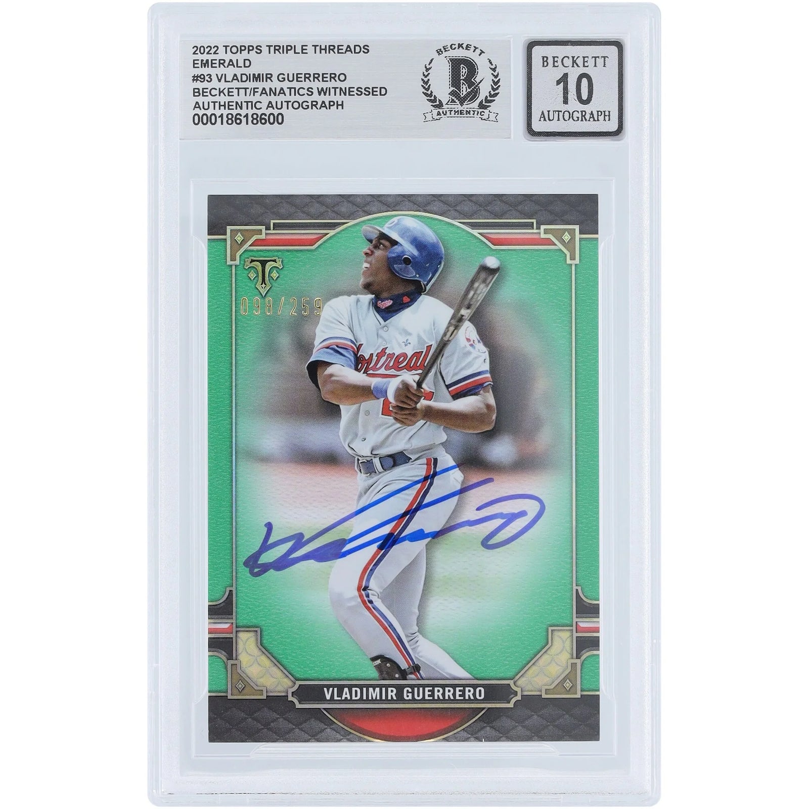 Vladimir Guerrero Signed 2022 Topps Triple Threads Emerald #93 | Graded 10