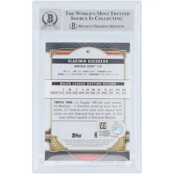 Vladimir Guerrero Signed 2022 Topps Triple Threads Emerald #93 Card | Beckett Authenticate