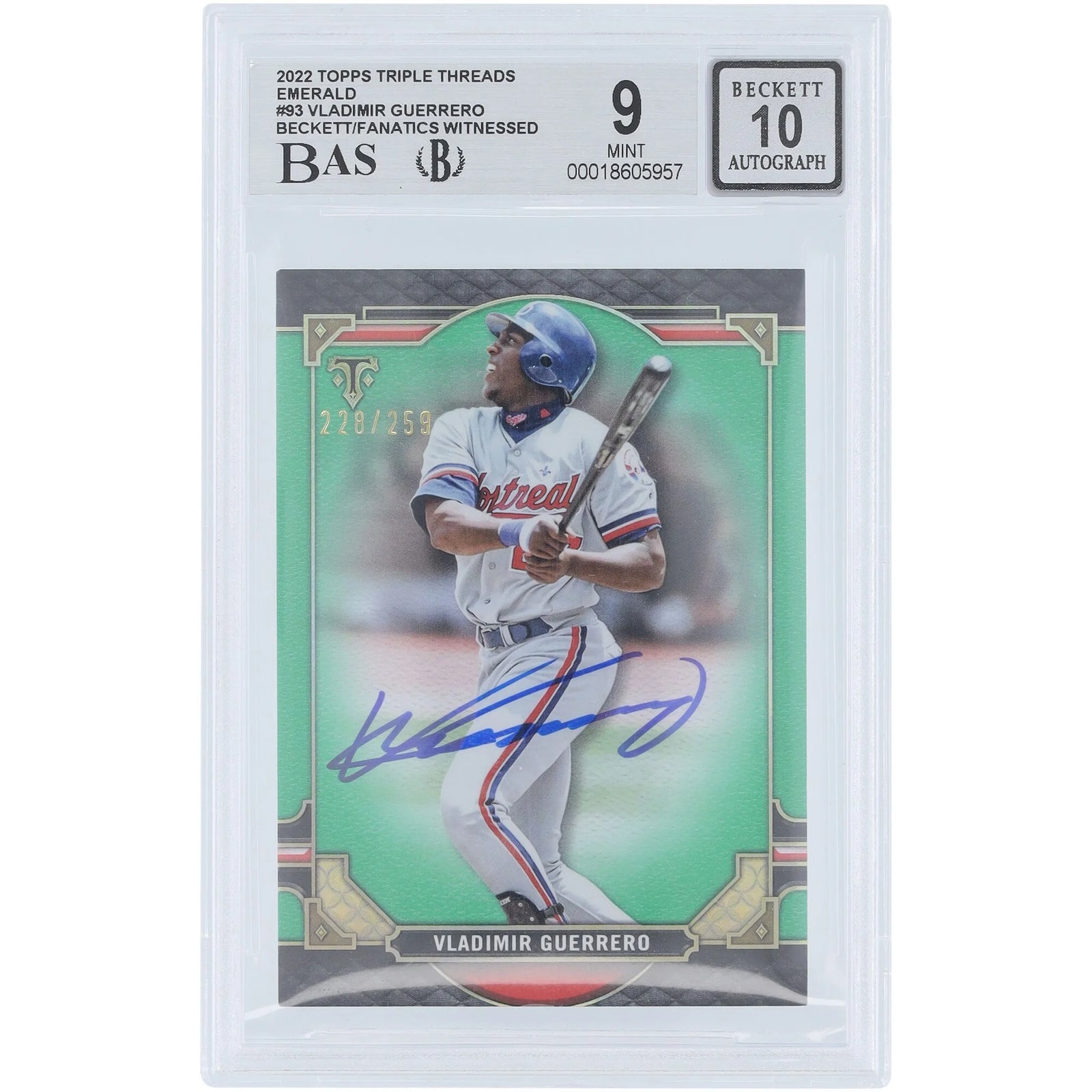 Vladimir Guerrero Signed 2022 Topps Triple Threads Emerald #93 Card | Beckett Authenticate