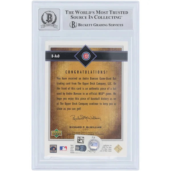 Andre Dawson Signed 2002 Upper Deck SP Legendary Cuts Game Bat Relic Card | Graded 9
