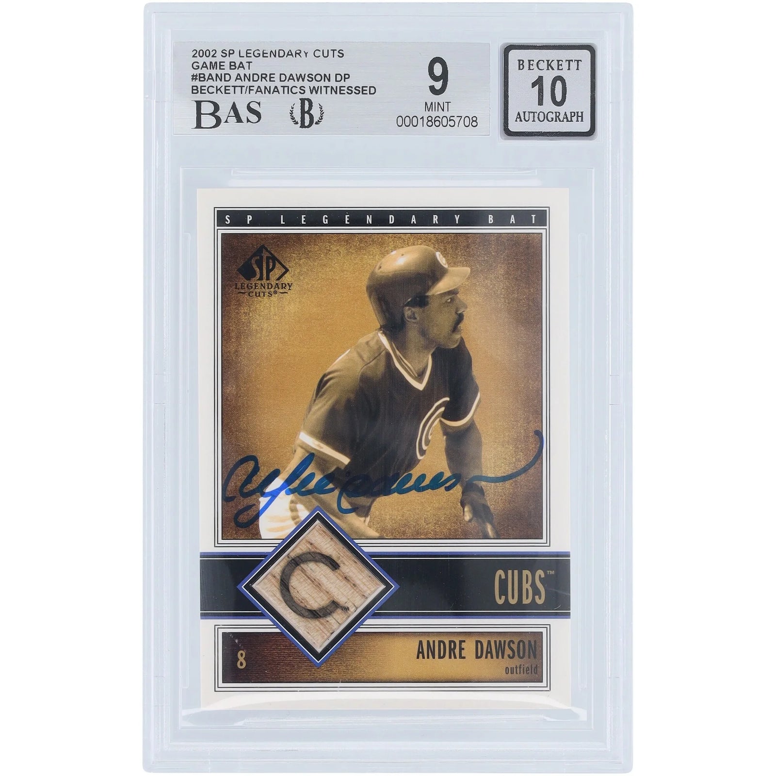 Andre Dawson Signed 2002 Upper Deck SP Legendary Cuts Game Bat Relic Card | Graded 9