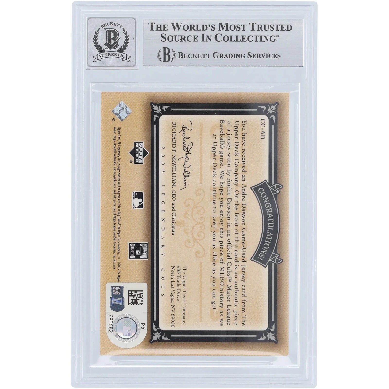 Andre Dawson Signed 2005 Upper Deck SP Legendary Cuts Card | Graded 9