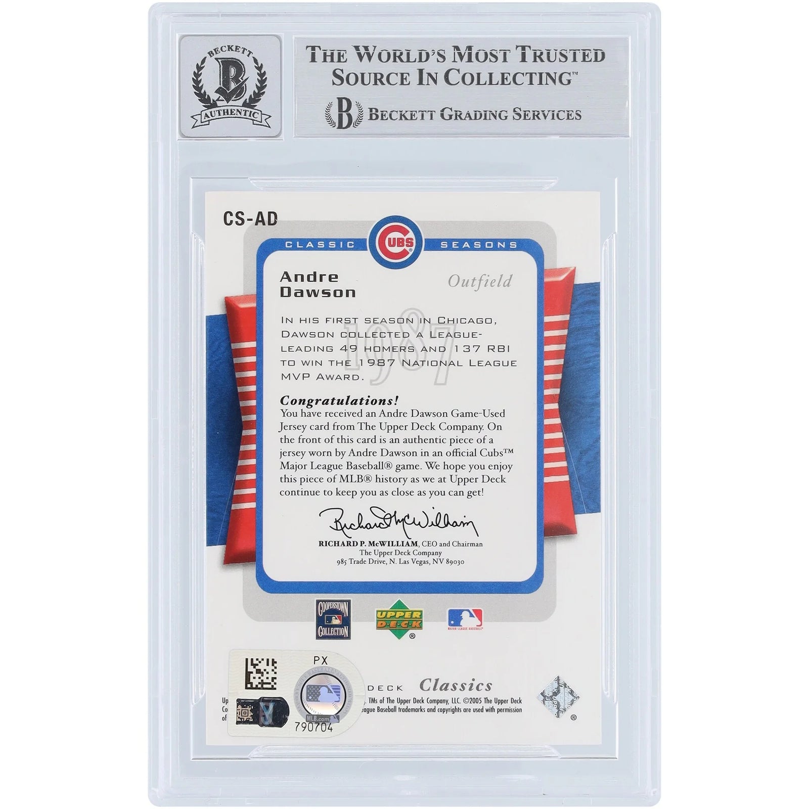 Andre Dawson Signed 2005 Upper Deck Classic Seasons Card | Cubs Graded 10