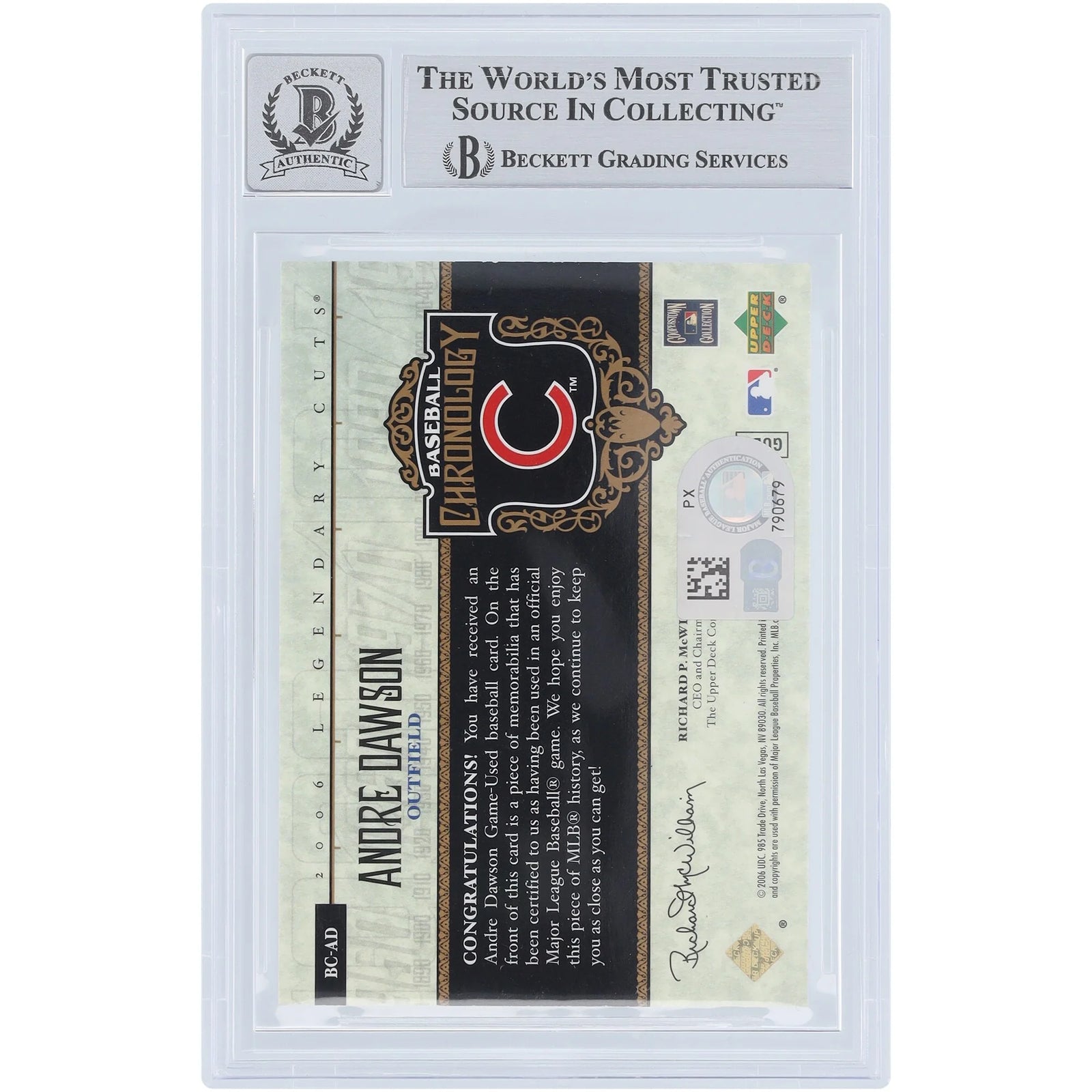 Andre Dawson Signed 2006 Upper Deck SP Legendary Cuts Card | Graded 10