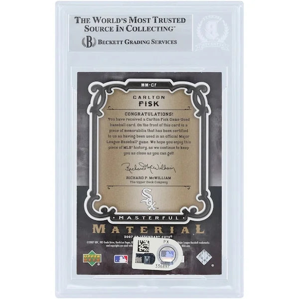 Carlton Fisk Chicago White Sox Autographed 2007 Upper Deck SP Legendary Cuts Masterful Material Relic #MM-CF Beckett Fanatics Witnessed Authenticated Card - F2