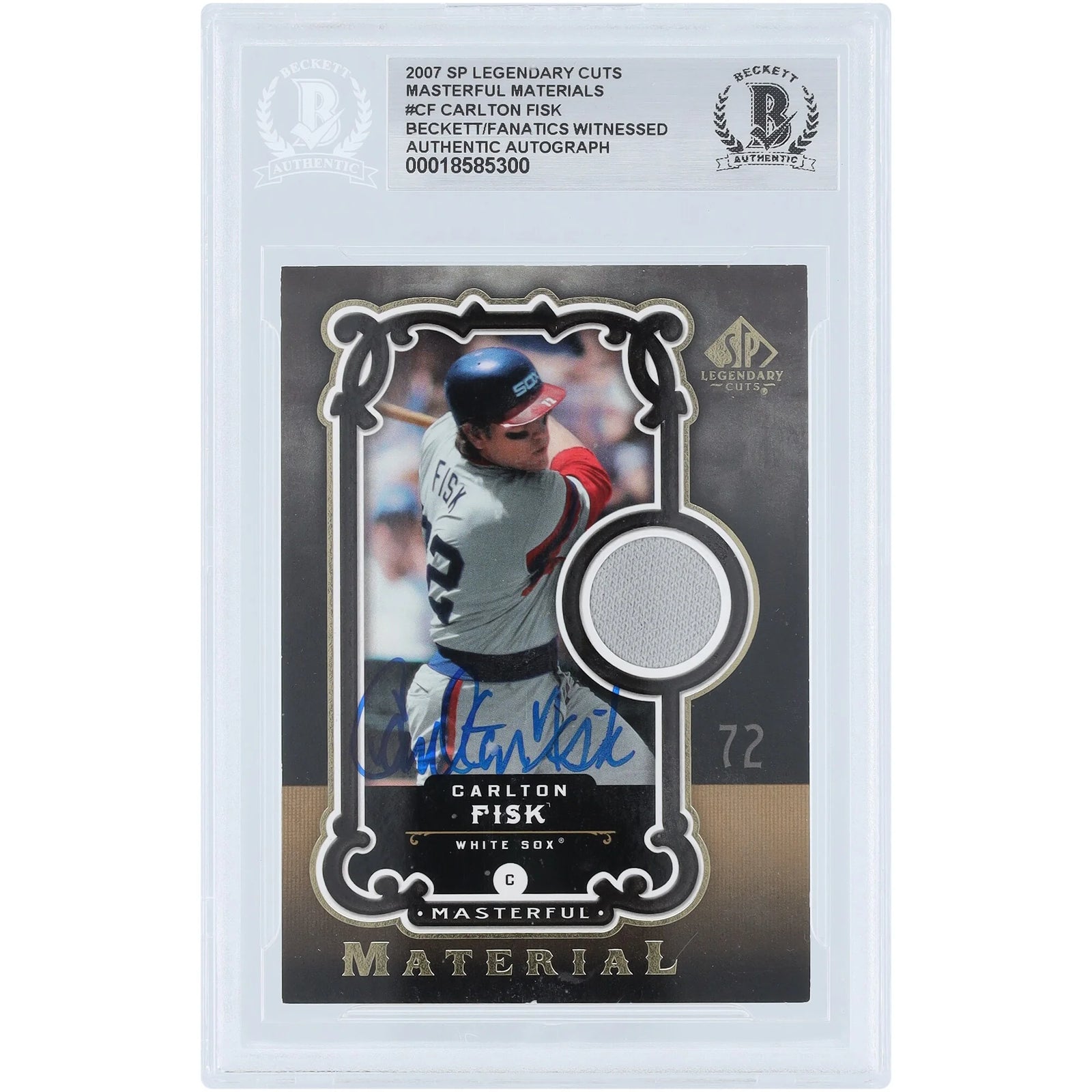 Carlton Fisk Chicago White Sox Autographed 2007 Upper Deck SP Legendary Cuts Masterful Material Relic #MM-CF Beckett Fanatics Witnessed Authenticated Card - F2