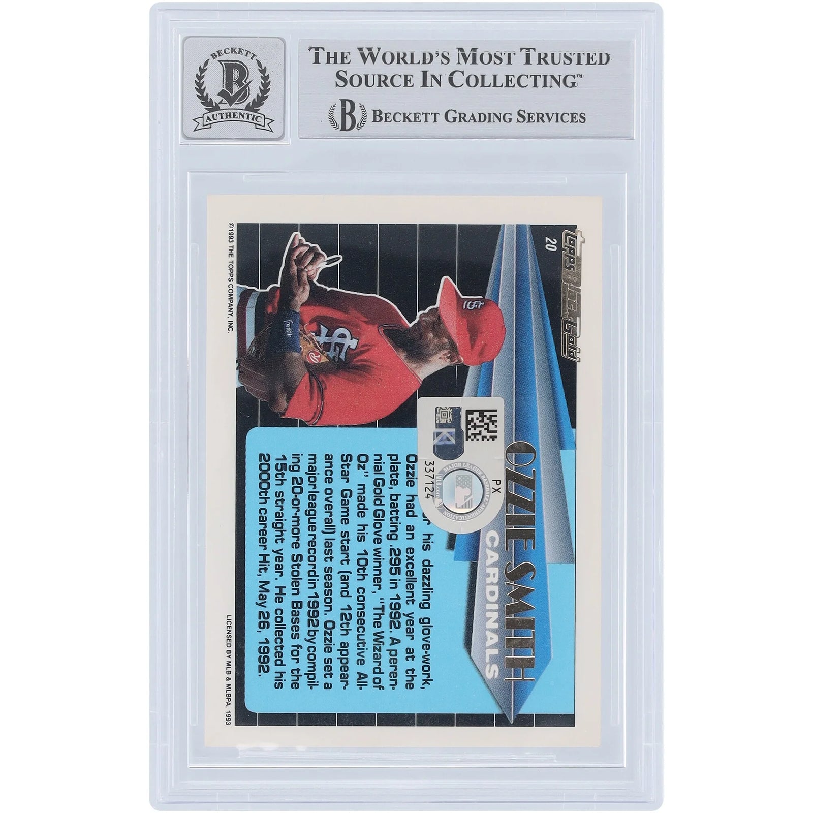 Ozzie Smith Signed 1993 Topps Black Gold #20 Card | Beckett Authenticated