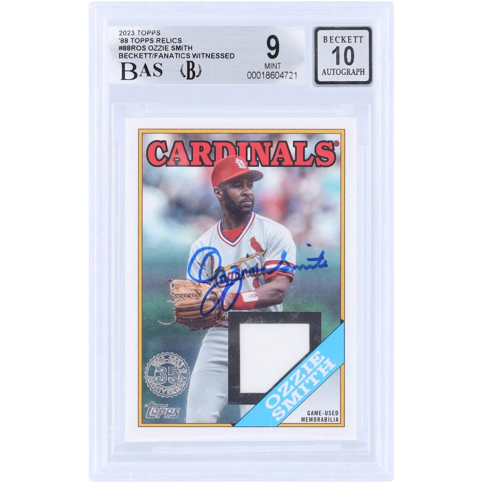 Ozzie Smith Signed 2023 Topps Series One GU Relic Card #88R-OS | Beckett Authenticated 9/1